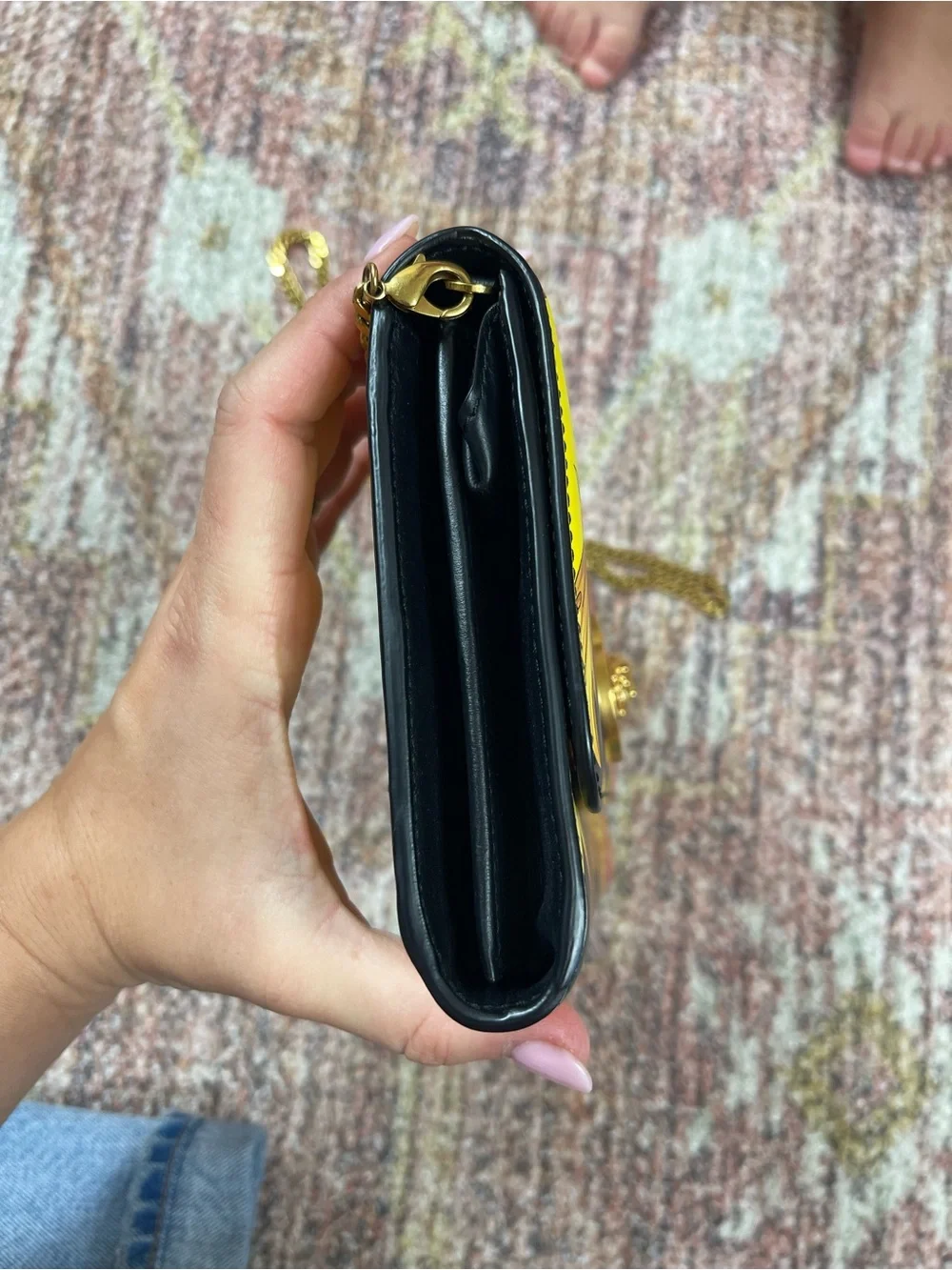 Versace Baroque Medusa Chain Clutch Black Pink Gold Leather Wallet Crossbody